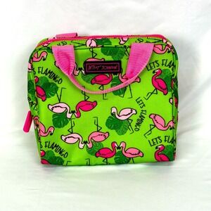 Betsey Johnson Insulated Green Pink Let's Flamingo Lunch Cosmetic Tote bag